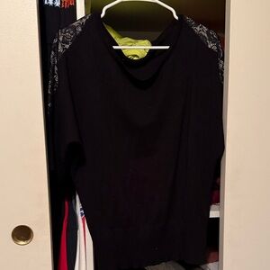Maurices Black Women's Top with Lace Shoulder Detail